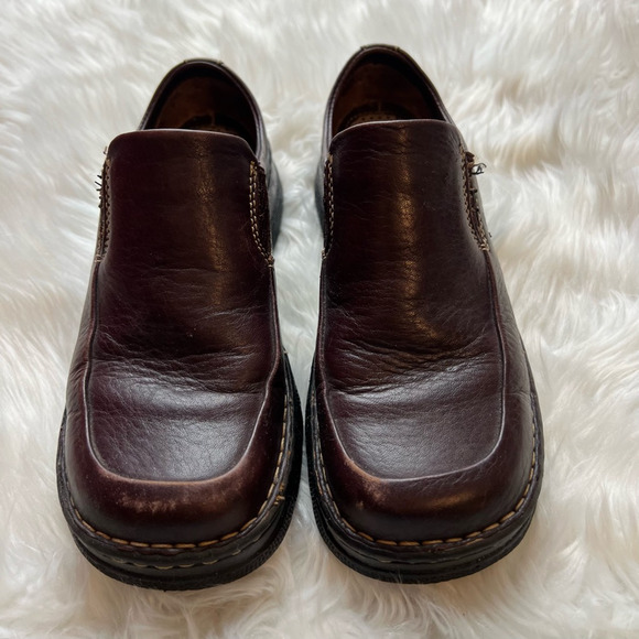 Born Womens Loafers Shoes Brown Leather Slip On Low Heel Moc Toe Stitching 6.5 - Picture 7 of 10